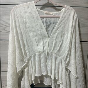 Francesca's Collections White Asymmetrical Peplum Blouse